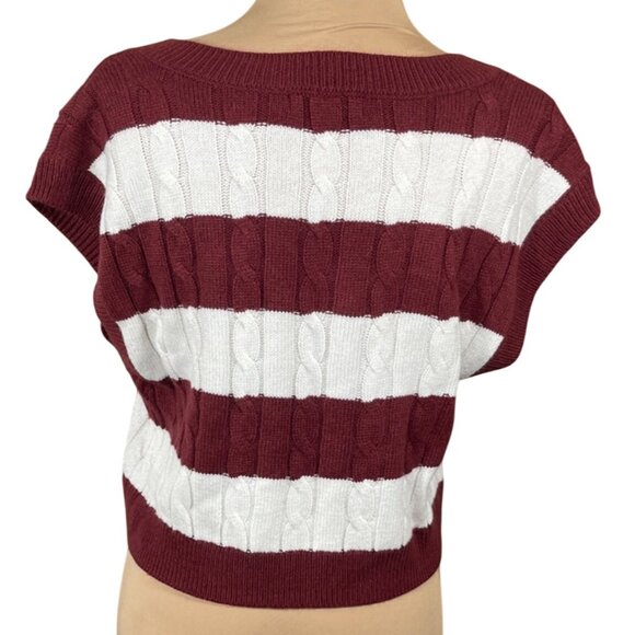 SO Sweater Vest V-Neck Size S Small Maroon Creamy White Stripe - Picture 3 of 6